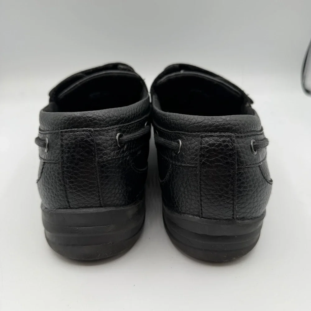 Apex Boat Shoes Mens Size 10 Medium Black Leather‎ Strap Comfort Loafers A2000M